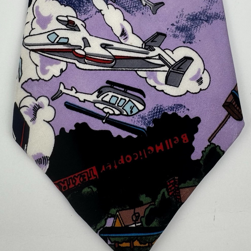 VTG Bell Helicopter Texas Novelty Silk Tie Helicopter Aviation Scenic 1994